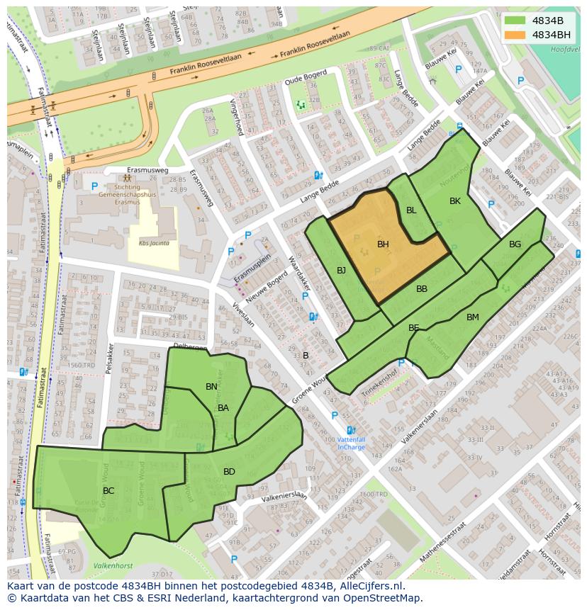 Afbeelding van het postcodegebied 4834 BH op de kaart.
