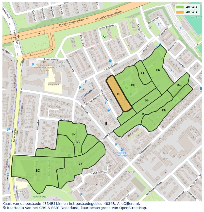 Afbeelding van het postcodegebied 4834 BJ op de kaart.