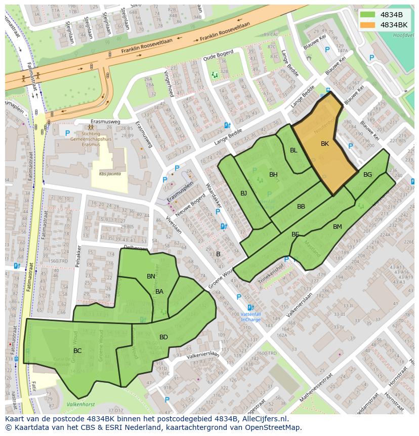 Afbeelding van het postcodegebied 4834 BK op de kaart.