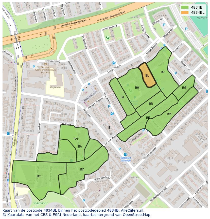 Afbeelding van het postcodegebied 4834 BL op de kaart.