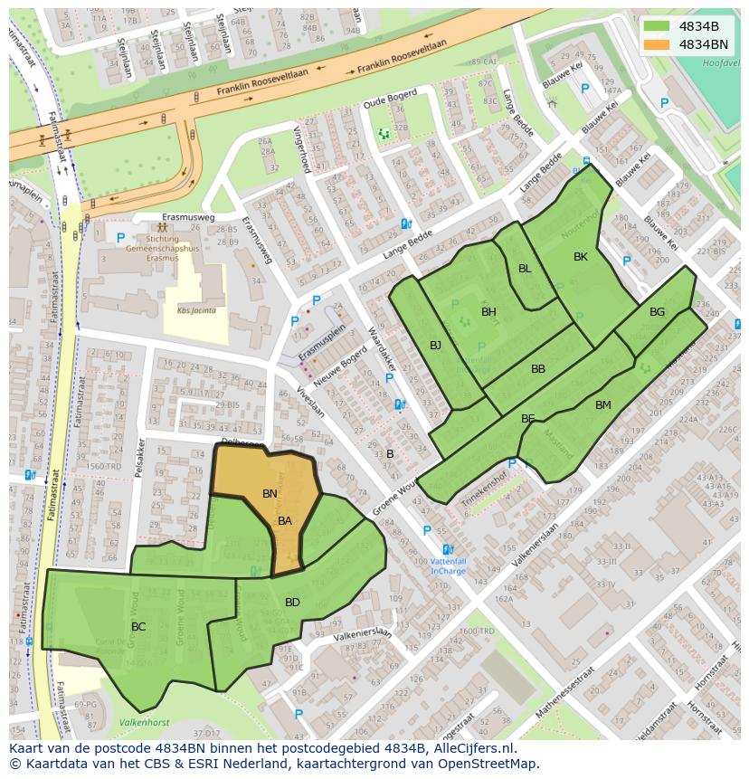 Afbeelding van het postcodegebied 4834 BN op de kaart.