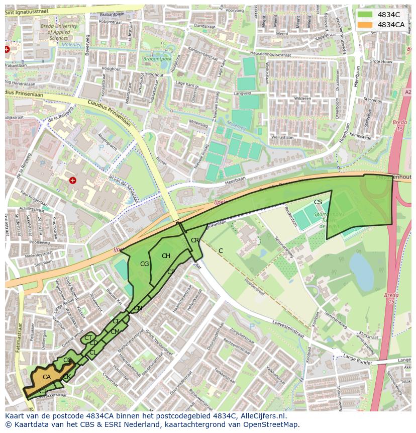 Afbeelding van het postcodegebied 4834 CA op de kaart.