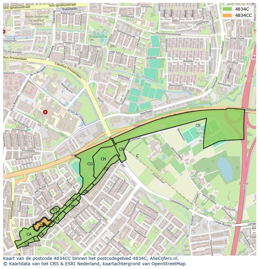 Afbeelding van het postcodegebied 4834 CC op de kaart.