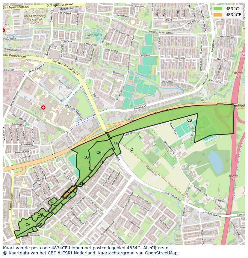 Afbeelding van het postcodegebied 4834 CE op de kaart.