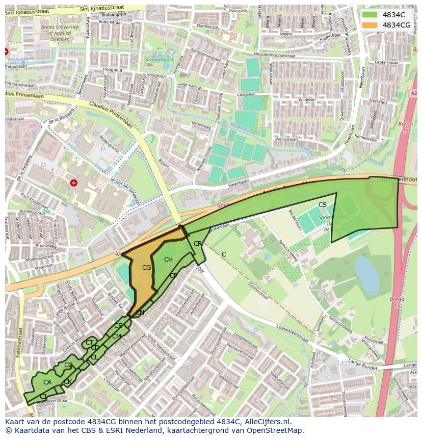Afbeelding van het postcodegebied 4834 CG op de kaart.