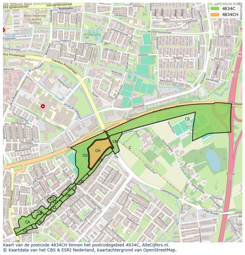 Afbeelding van het postcodegebied 4834 CH op de kaart.