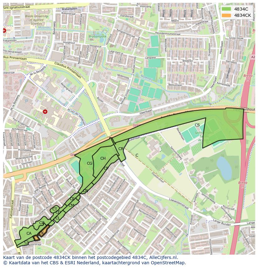 Afbeelding van het postcodegebied 4834 CK op de kaart.