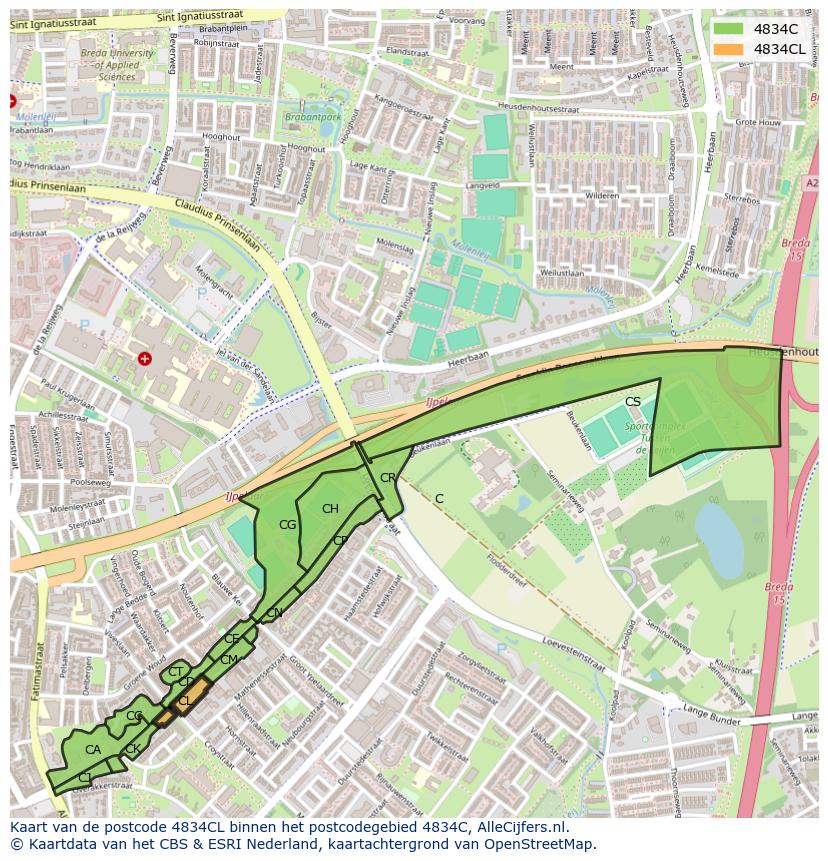 Afbeelding van het postcodegebied 4834 CL op de kaart.