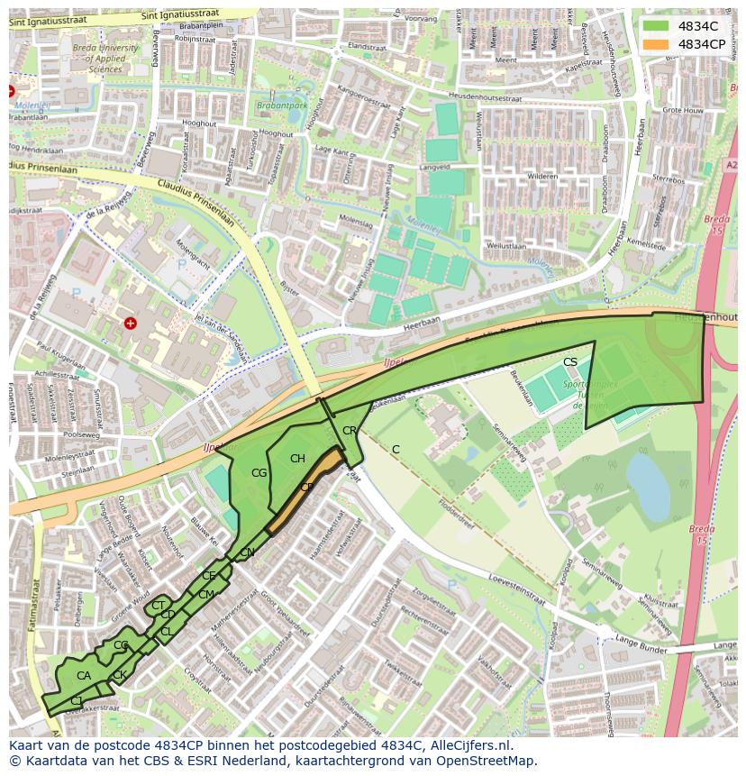 Afbeelding van het postcodegebied 4834 CP op de kaart.