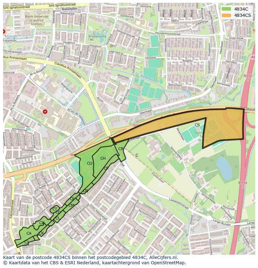 Afbeelding van het postcodegebied 4834 CS op de kaart.