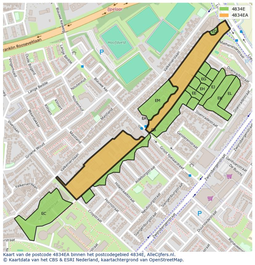 Afbeelding van het postcodegebied 4834 EA op de kaart.