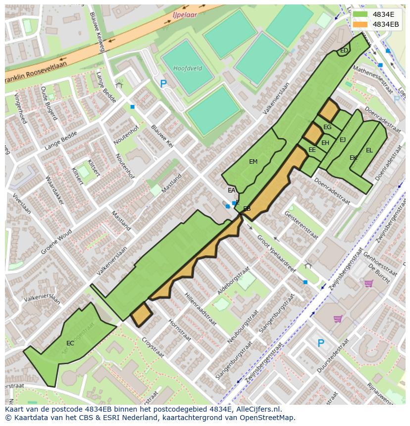 Afbeelding van het postcodegebied 4834 EB op de kaart.