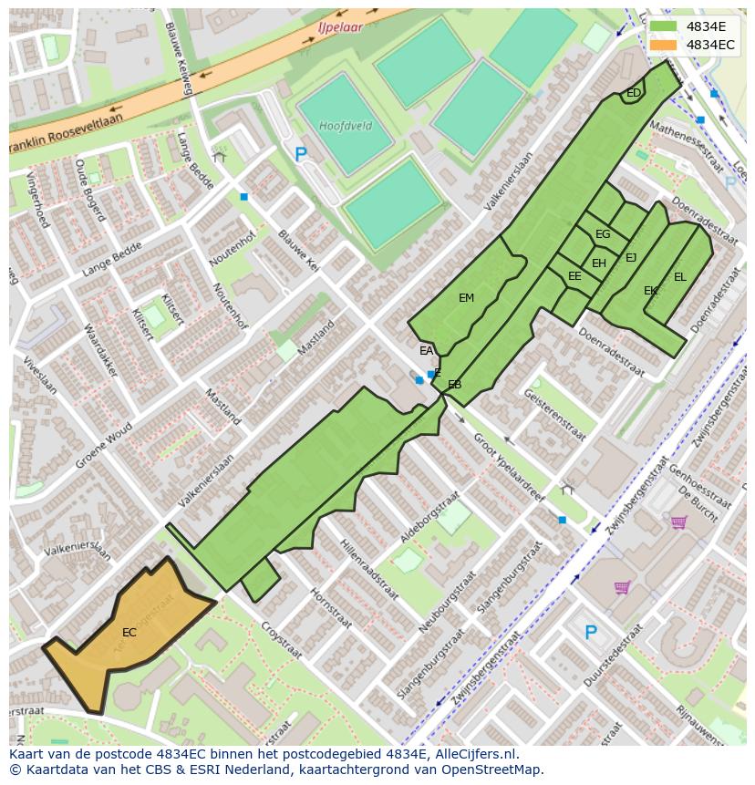 Afbeelding van het postcodegebied 4834 EC op de kaart.