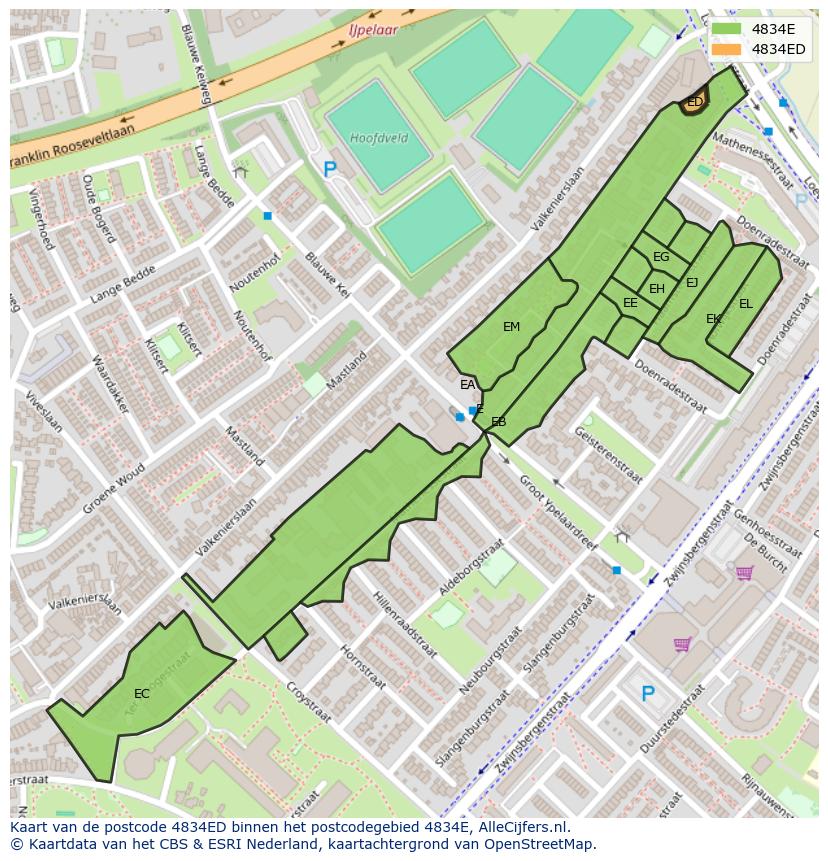 Afbeelding van het postcodegebied 4834 ED op de kaart.