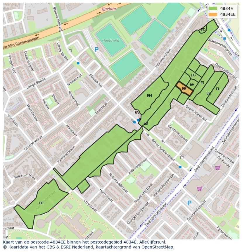 Afbeelding van het postcodegebied 4834 EE op de kaart.