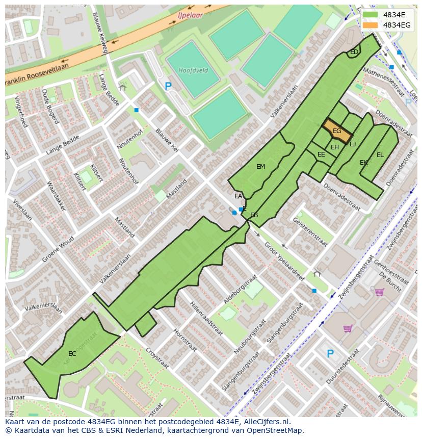 Afbeelding van het postcodegebied 4834 EG op de kaart.