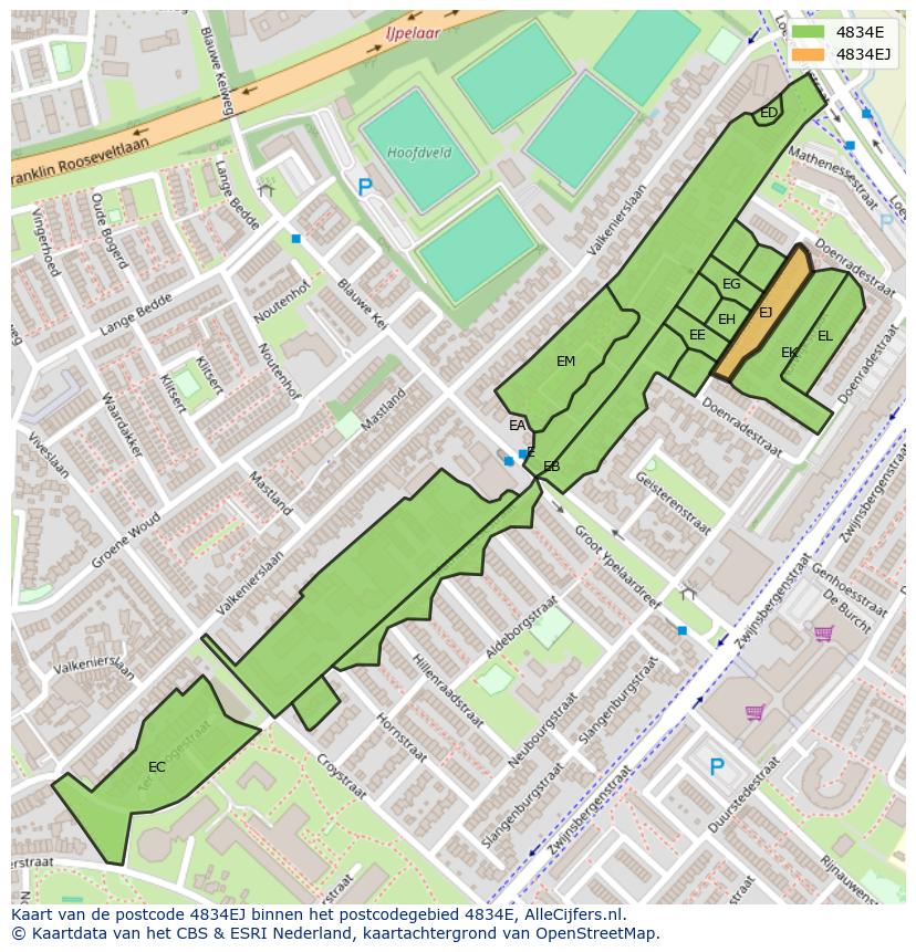 Afbeelding van het postcodegebied 4834 EJ op de kaart.