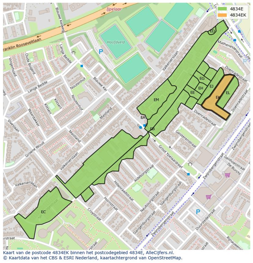 Afbeelding van het postcodegebied 4834 EK op de kaart.