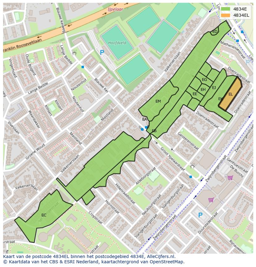 Afbeelding van het postcodegebied 4834 EL op de kaart.