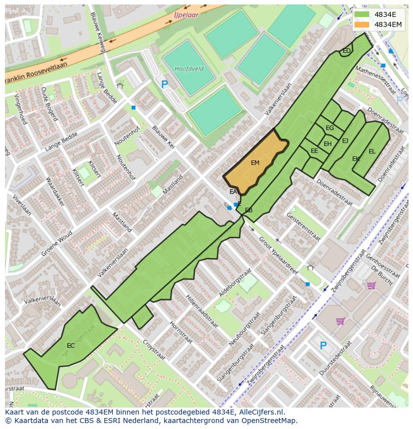 Afbeelding van het postcodegebied 4834 EM op de kaart.