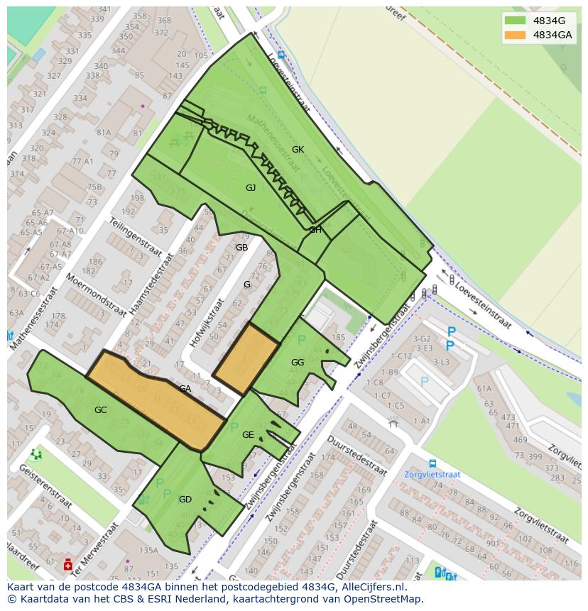 Afbeelding van het postcodegebied 4834 GA op de kaart.