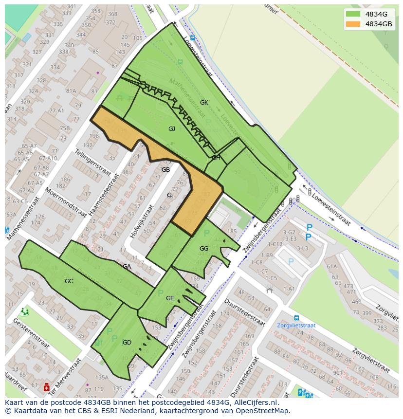 Afbeelding van het postcodegebied 4834 GB op de kaart.