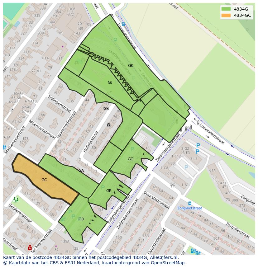 Afbeelding van het postcodegebied 4834 GC op de kaart.
