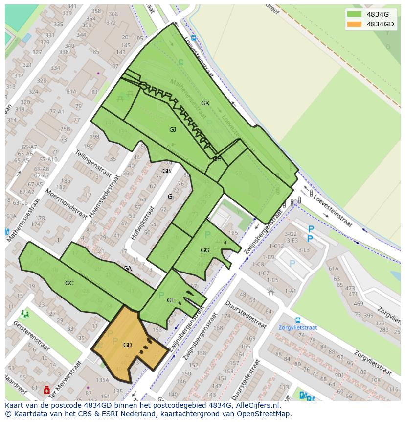 Afbeelding van het postcodegebied 4834 GD op de kaart.