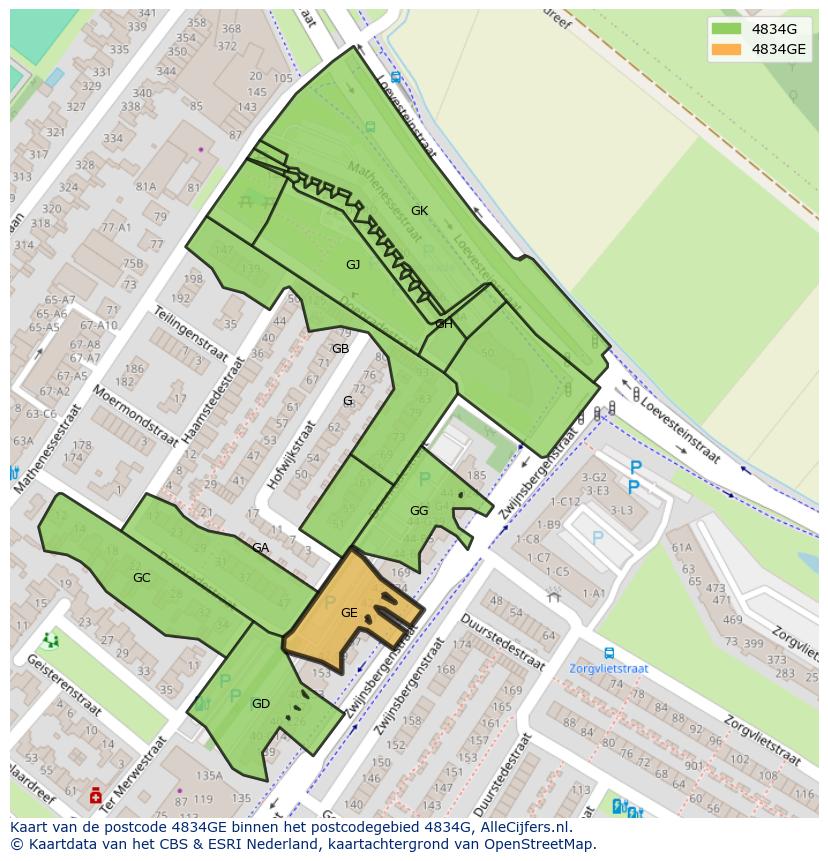 Afbeelding van het postcodegebied 4834 GE op de kaart.