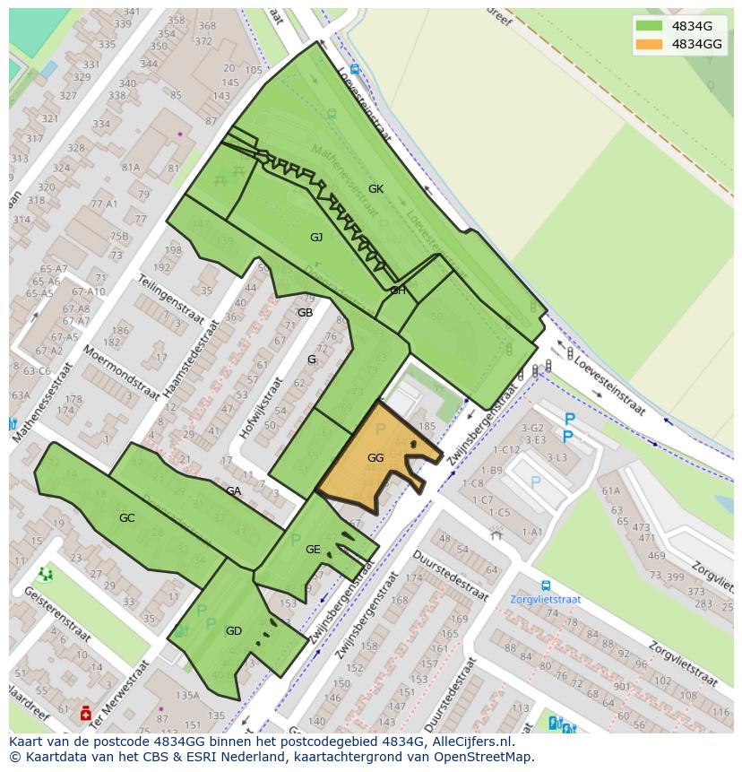 Afbeelding van het postcodegebied 4834 GG op de kaart.