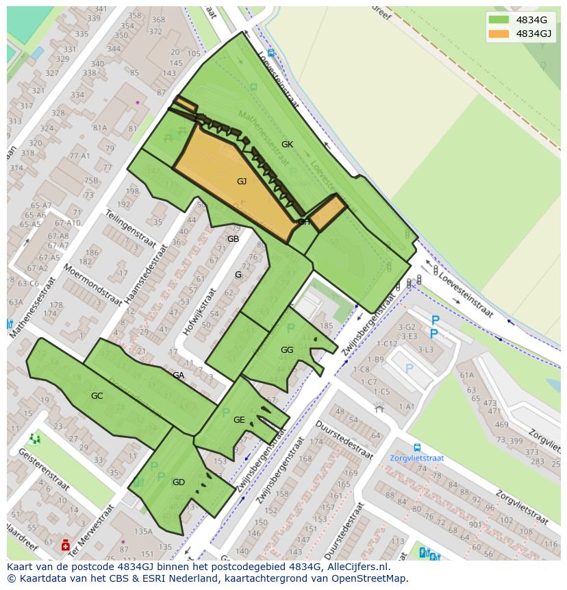 Afbeelding van het postcodegebied 4834 GJ op de kaart.
