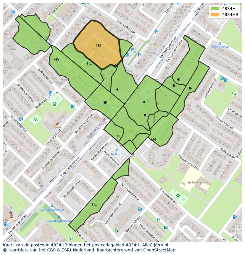 Afbeelding van het postcodegebied 4834 HB op de kaart.