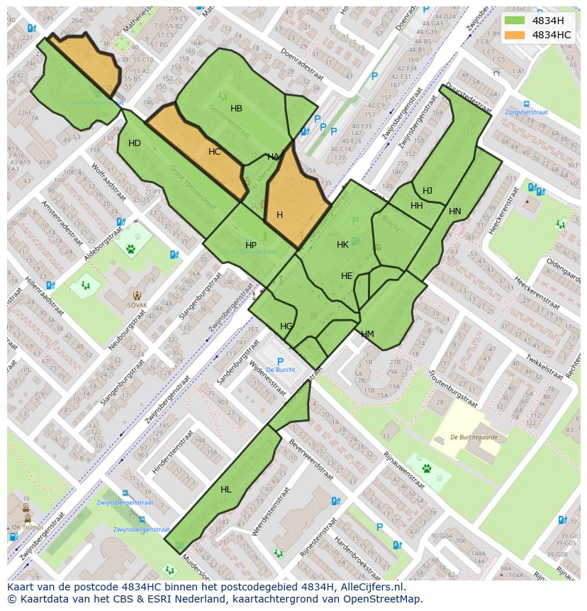Afbeelding van het postcodegebied 4834 HC op de kaart.