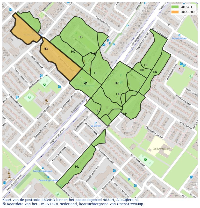 Afbeelding van het postcodegebied 4834 HD op de kaart.