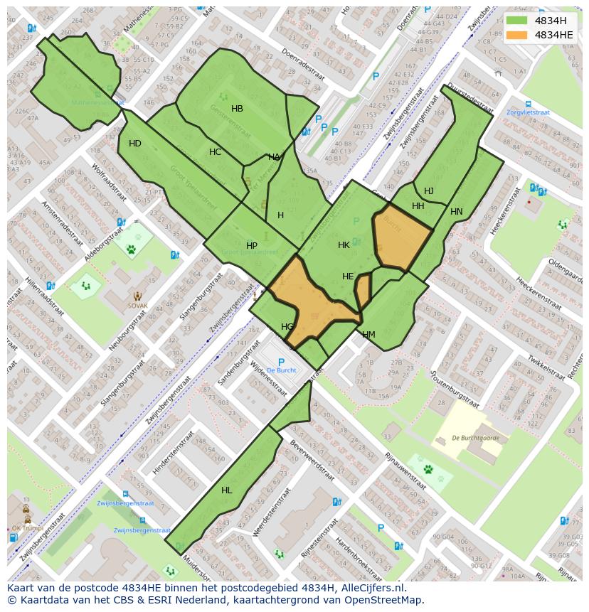 Afbeelding van het postcodegebied 4834 HE op de kaart.