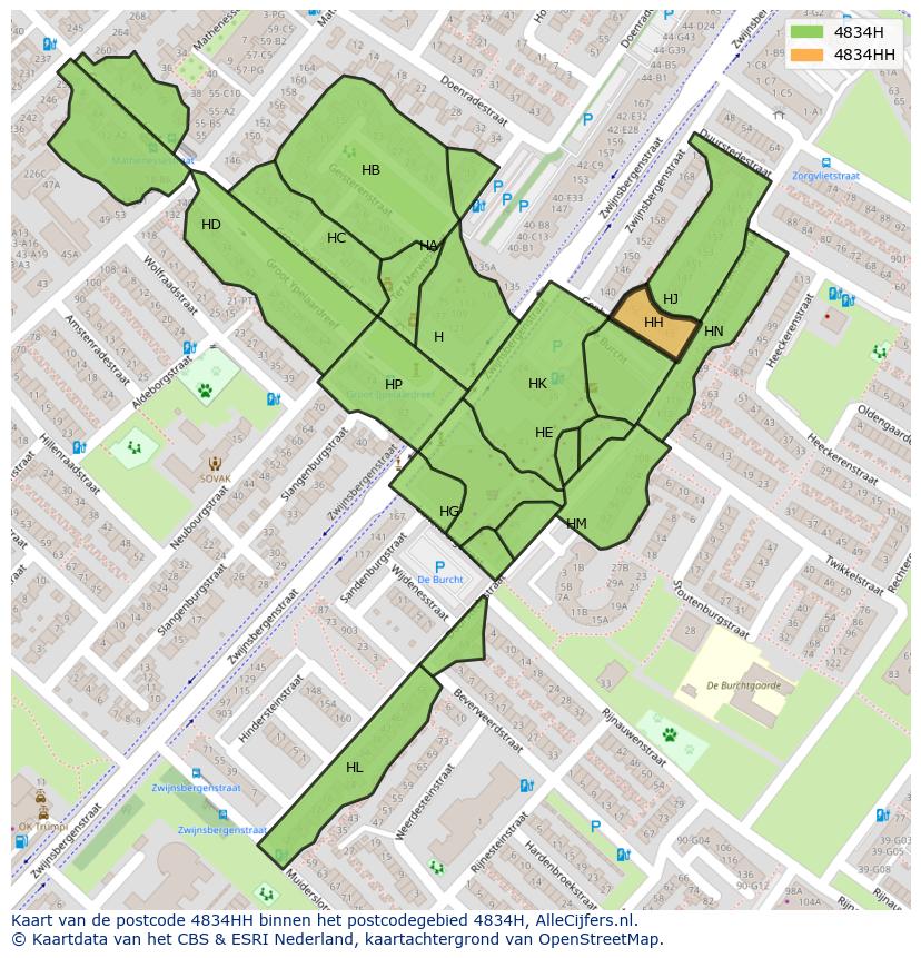 Afbeelding van het postcodegebied 4834 HH op de kaart.
