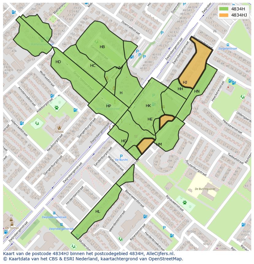Afbeelding van het postcodegebied 4834 HJ op de kaart.