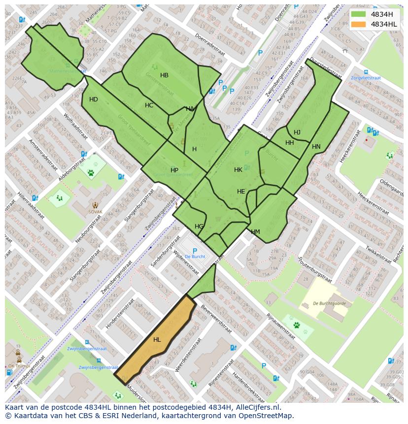 Afbeelding van het postcodegebied 4834 HL op de kaart.