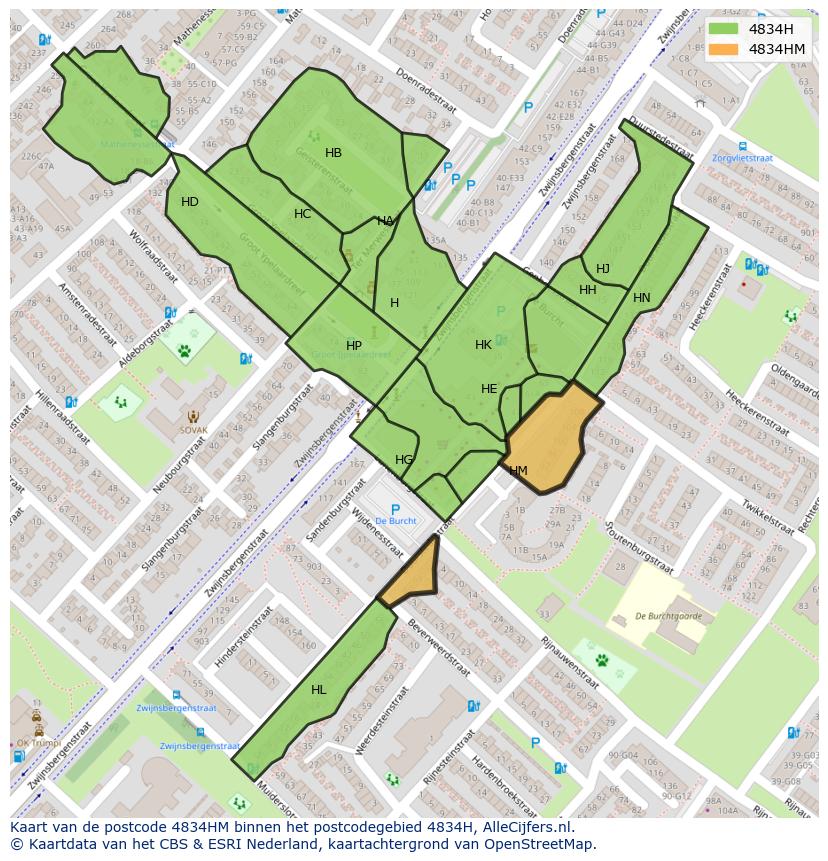 Afbeelding van het postcodegebied 4834 HM op de kaart.