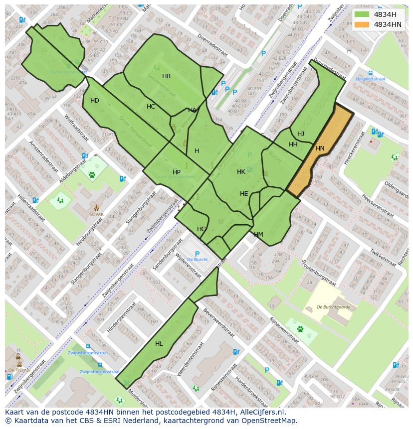 Afbeelding van het postcodegebied 4834 HN op de kaart.