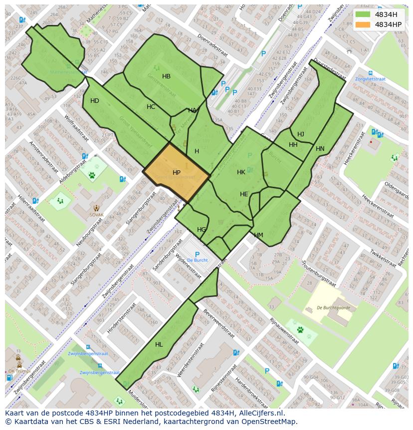 Afbeelding van het postcodegebied 4834 HP op de kaart.