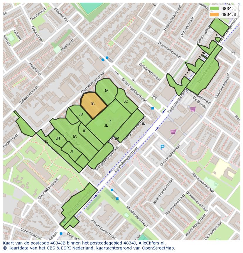 Afbeelding van het postcodegebied 4834 JB op de kaart.