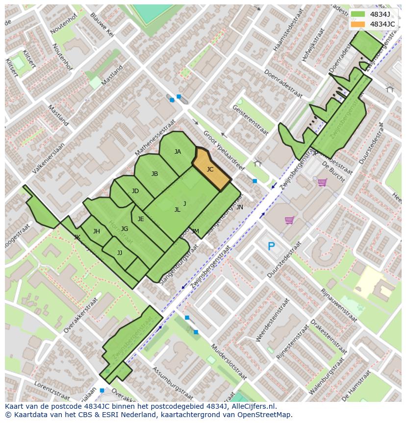 Afbeelding van het postcodegebied 4834 JC op de kaart.