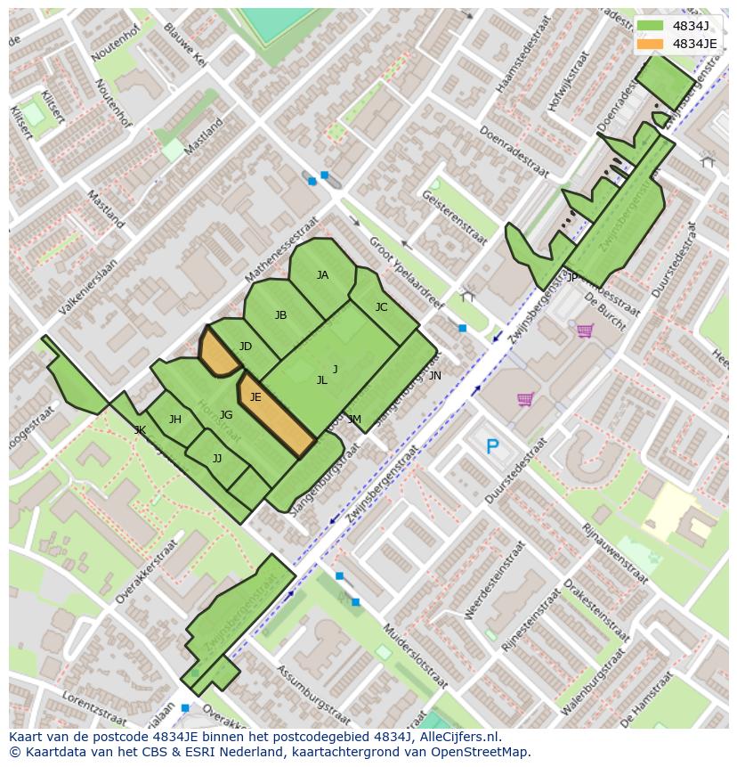 Afbeelding van het postcodegebied 4834 JE op de kaart.