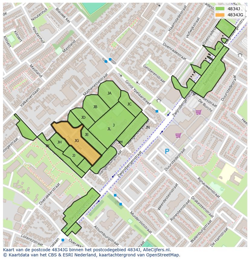 Afbeelding van het postcodegebied 4834 JG op de kaart.
