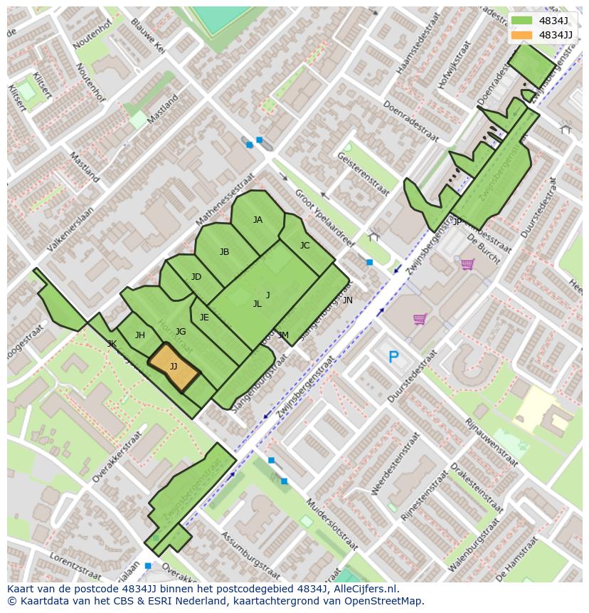 Afbeelding van het postcodegebied 4834 JJ op de kaart.