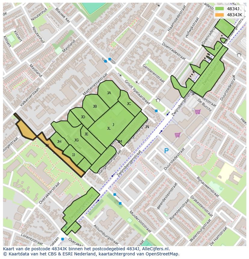Afbeelding van het postcodegebied 4834 JK op de kaart.