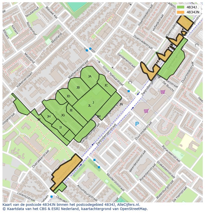 Afbeelding van het postcodegebied 4834 JN op de kaart.