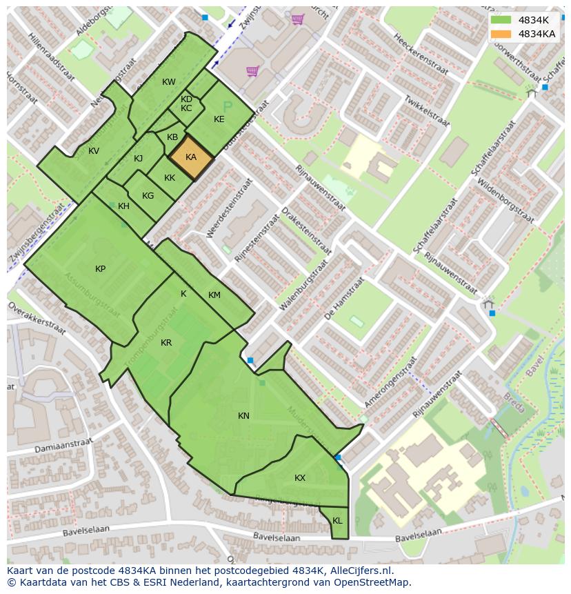 Afbeelding van het postcodegebied 4834 KA op de kaart.