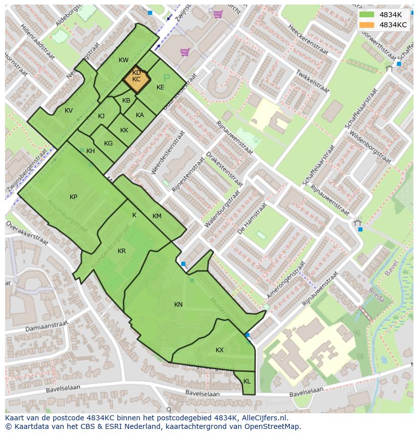 Afbeelding van het postcodegebied 4834 KC op de kaart.